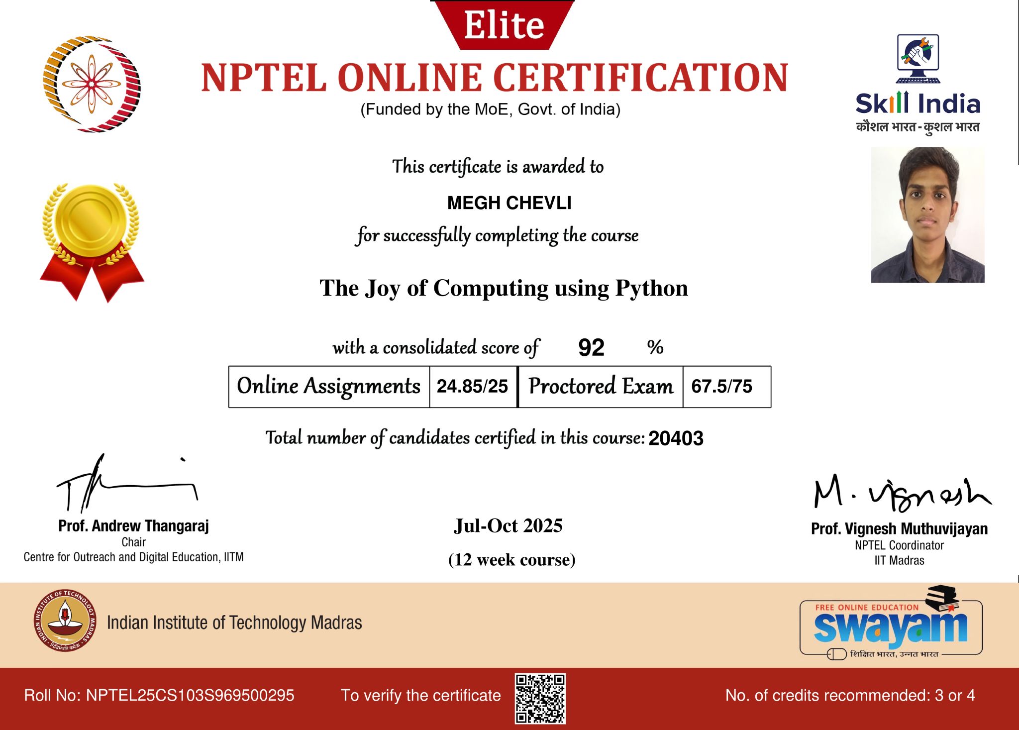 The Joy of Computing with Python NPTEL certificate